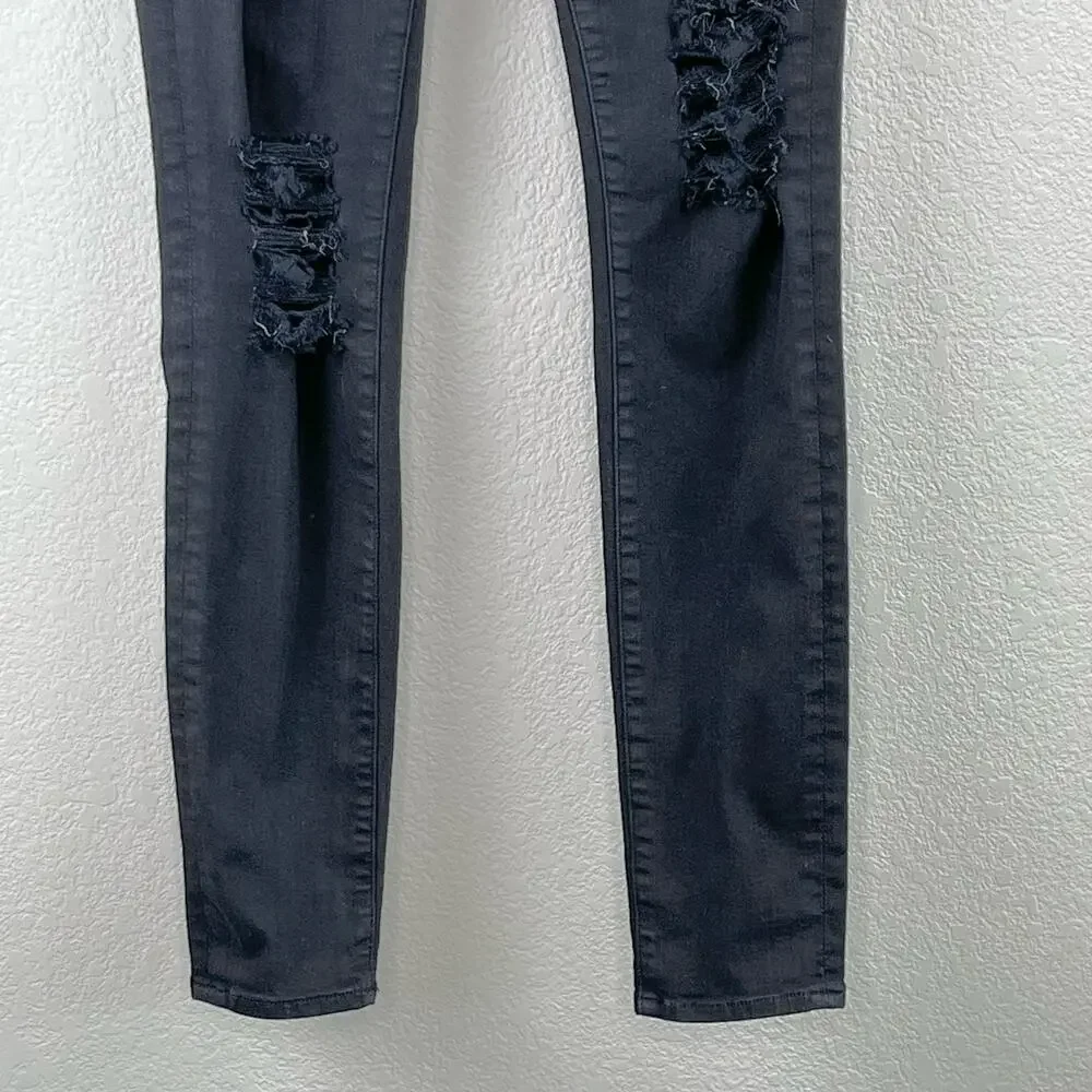 Frame Le Skinny de Jeanne Black Distressed Low Rise Denim Jeans 24